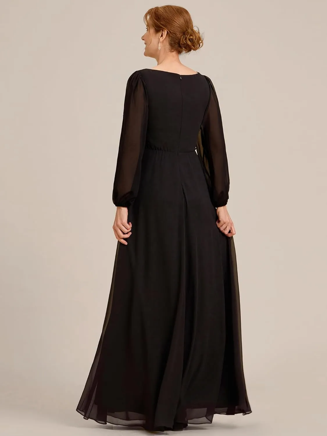 Ever-Pretty Women's V-Neck Chiffon A-Line Waist Appliques Flowing Sleeves Floor Length Mother of The Bride Dresses 00461-PH
