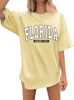 Ezcosplay Women Oversized T Shirts Graphic Tees Casual Drop Shoulder Tops Cute Hawaii Vacation Shirt