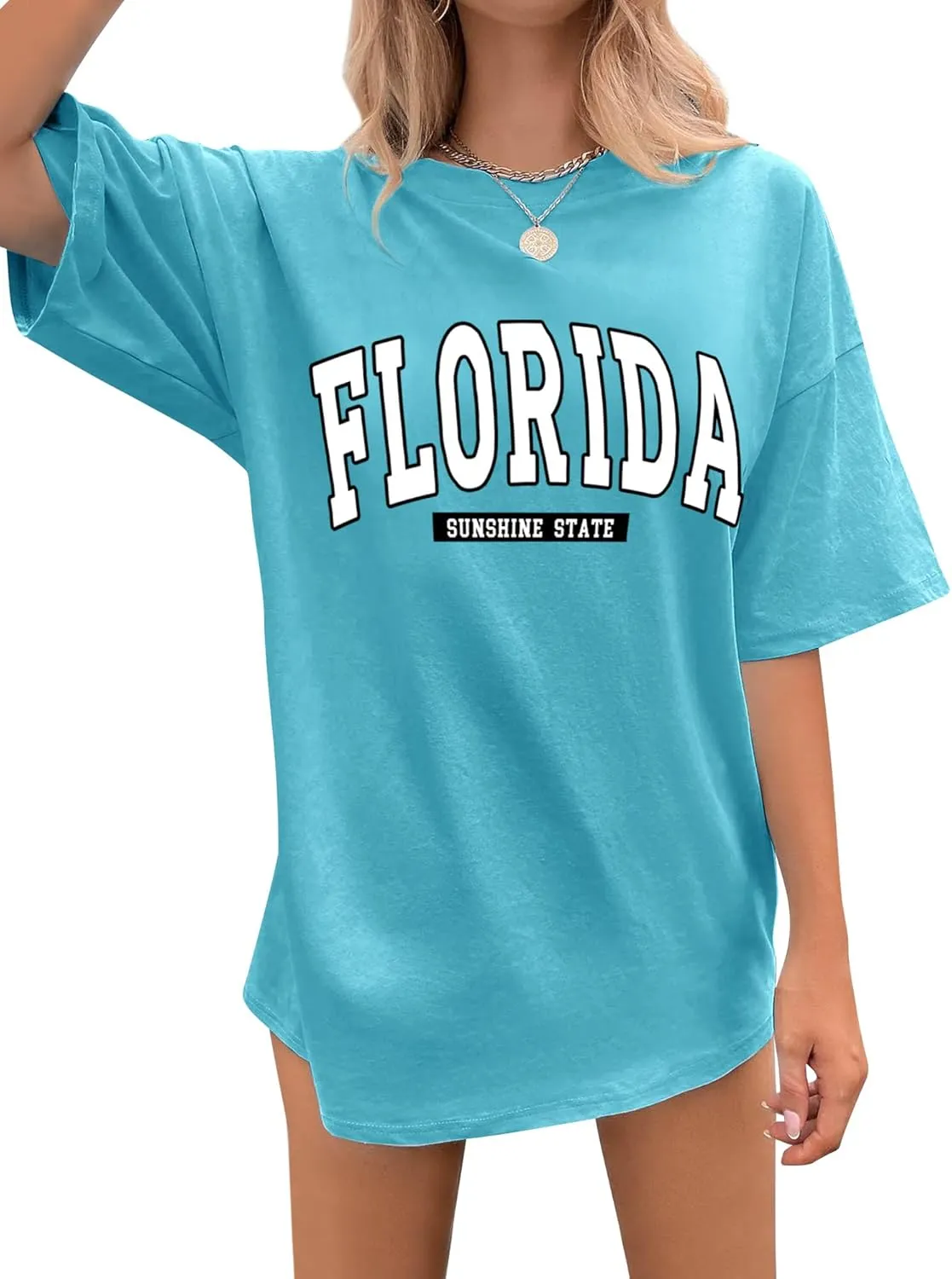 Ezcosplay Women Oversized T Shirts Graphic Tees Casual Drop Shoulder Tops Cute Hawaii Vacation Shirt