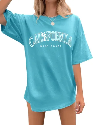 Ezcosplay Women Oversized T Shirts Graphic Tees Casual Drop Shoulder Tops Cute Hawaii Vacation Shirt