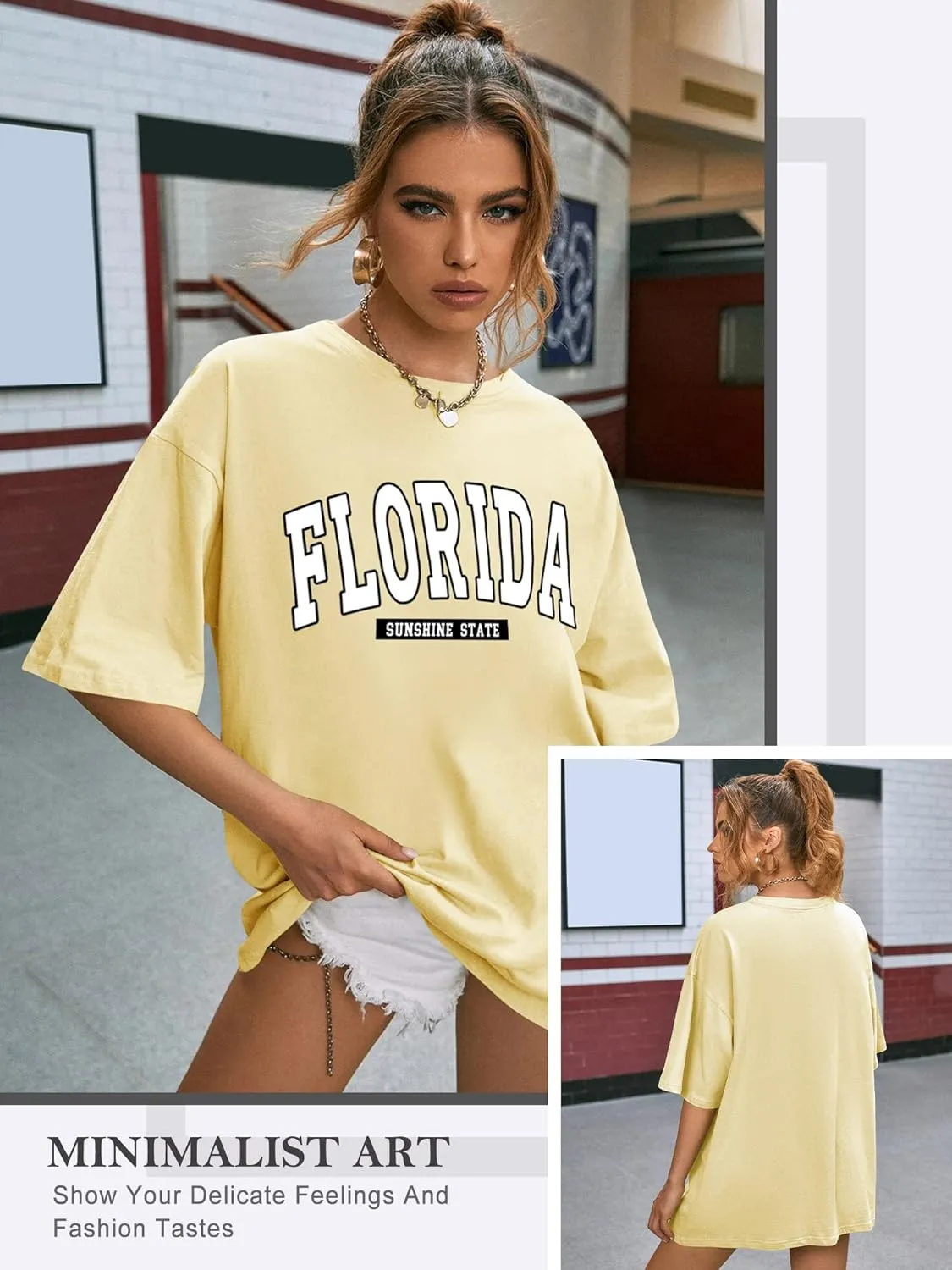 Ezcosplay Women Oversized T Shirts Graphic Tees Casual Drop Shoulder Tops Cute Hawaii Vacation Shirt