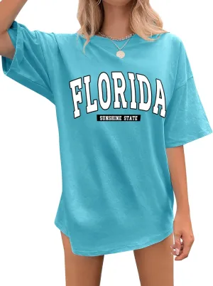 Ezcosplay Women Oversized T Shirts Graphic Tees Casual Drop Shoulder Tops Cute Hawaii Vacation Shirt