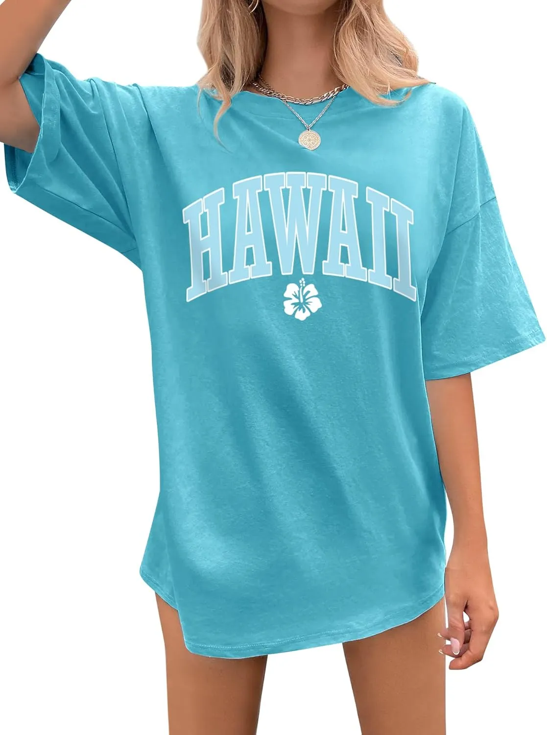 Ezcosplay Women Oversized T Shirts Graphic Tees Casual Drop Shoulder Tops Cute Hawaii Vacation Shirt