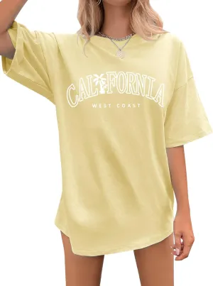 Ezcosplay Women Oversized T Shirts Graphic Tees Casual Drop Shoulder Tops Cute Hawaii Vacation Shirt