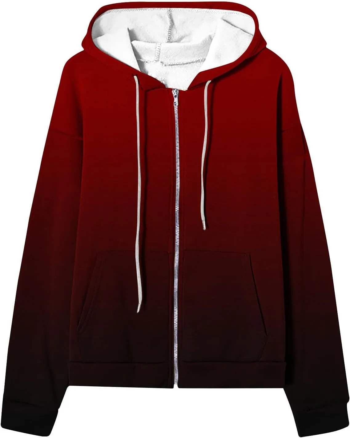 Fall Jackets for Women 2024 Casual Gradient Drawstring Hoodies Full Zip Heated Jackets with Pockets Outdoor