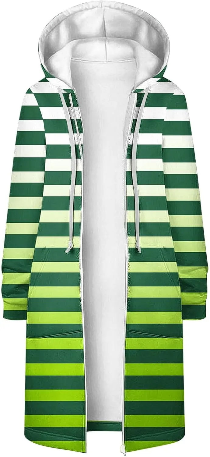 Fall Jackets for Women 2024 Casual Loose Striped Hoodies Long Sleeve Comfy Fit Winter Coats Outerwear