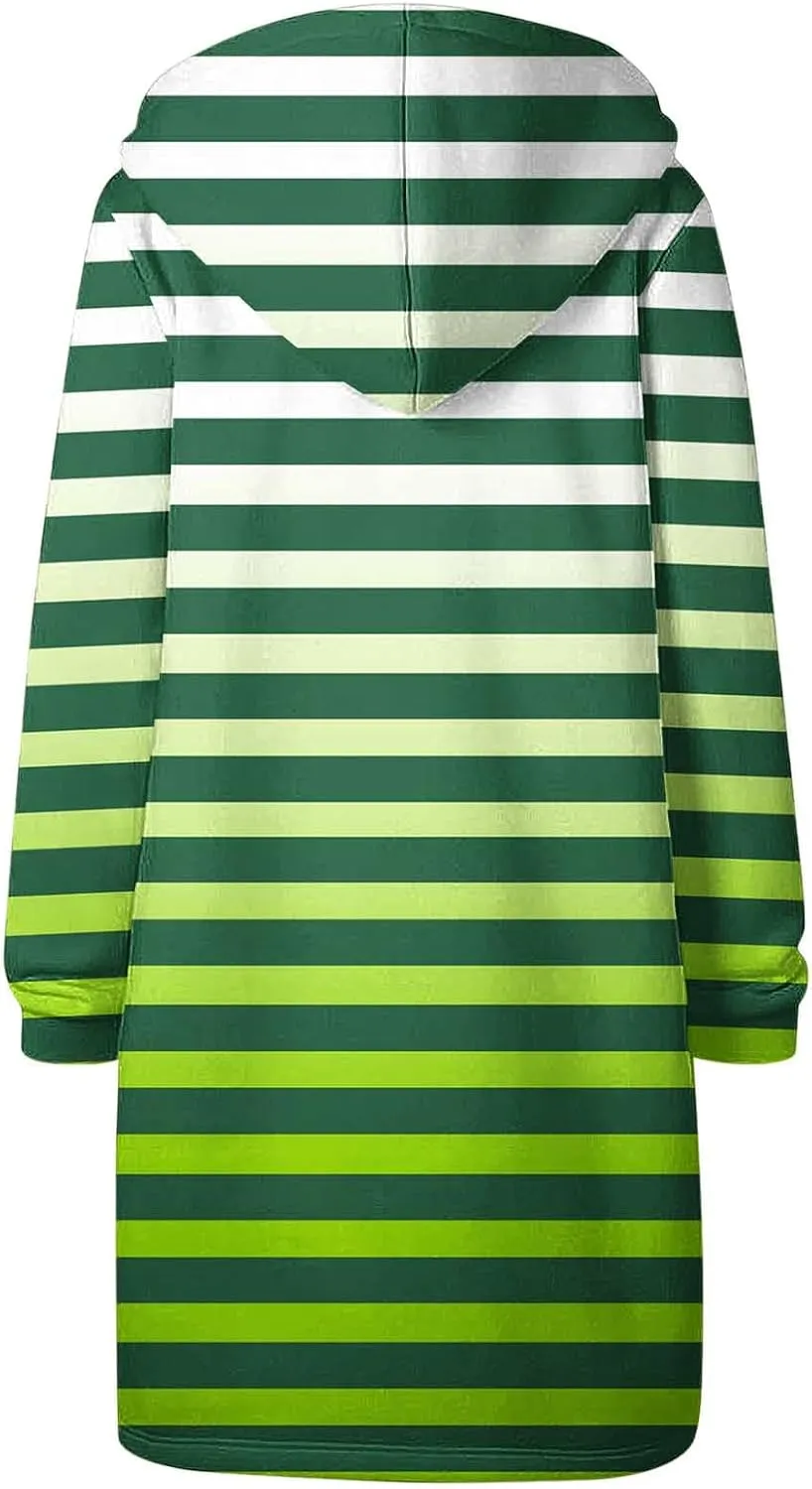 Fall Jackets for Women 2024 Casual Loose Striped Hoodies Long Sleeve Comfy Fit Winter Coats Outerwear