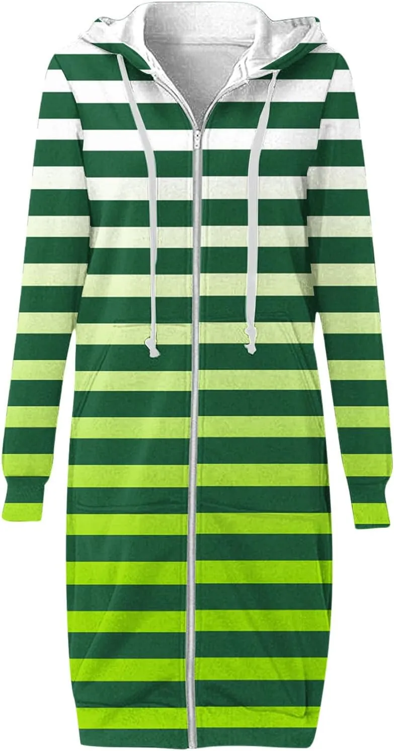 Fall Jackets for Women 2024 Casual Loose Striped Hoodies Long Sleeve Comfy Fit Winter Coats Outerwear