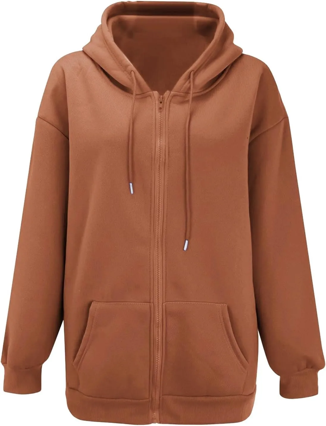 Fall Oversized Jackets for Women Casual Solid Color Zip Up Open Front Long Sleeve Hooded Coat Fashion Chunky Hoodies
