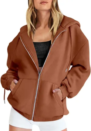 Fall Oversized Jackets for Women Casual Solid Color Zip Up Open Front Long Sleeve Hooded Coat Fashion Chunky Hoodies