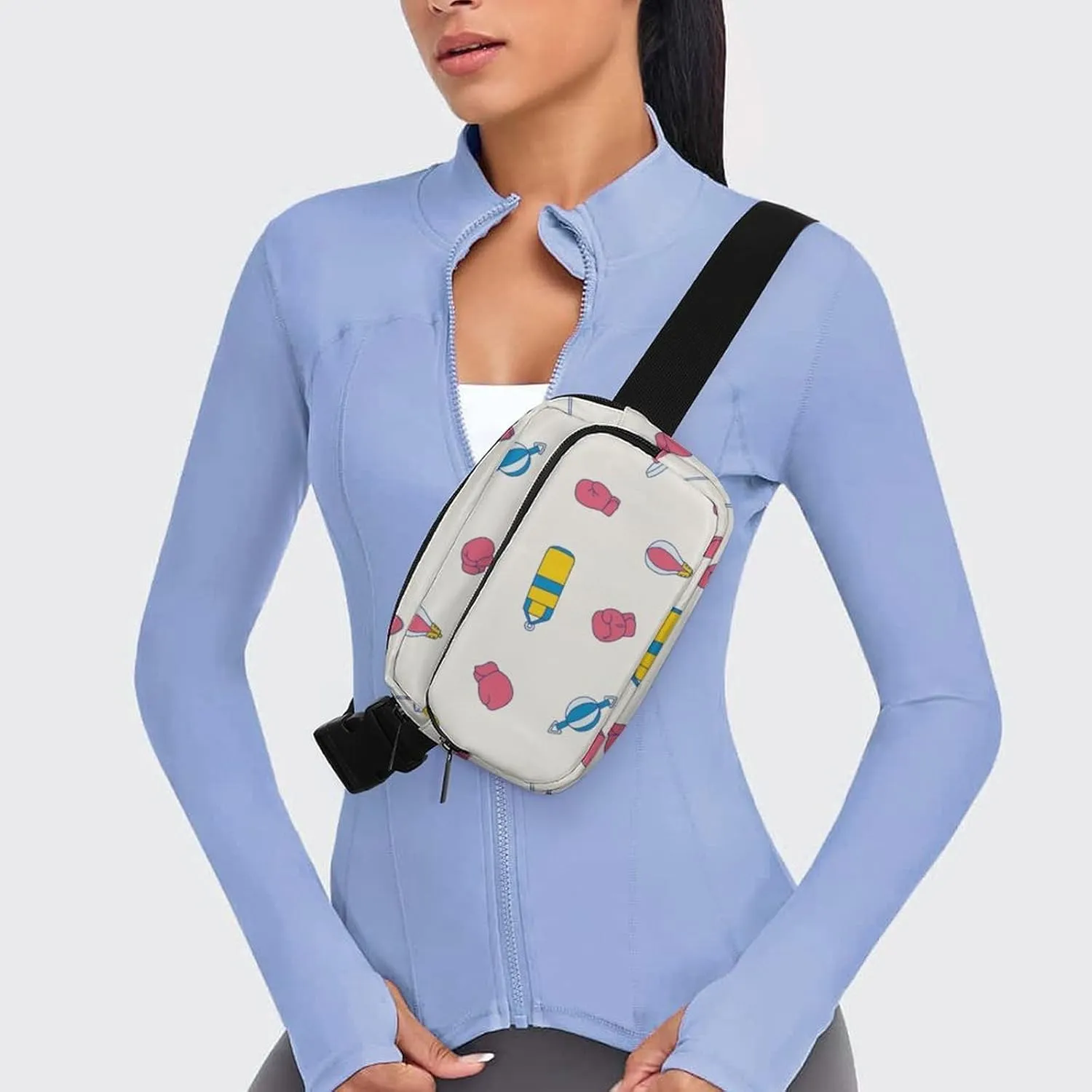Fanny Pack for Women Men Pink Boxing Gloves Belt Bag Waist Pack Bum Bag for Running Cycling Hiking Travel Workout with Adjustable Strap
