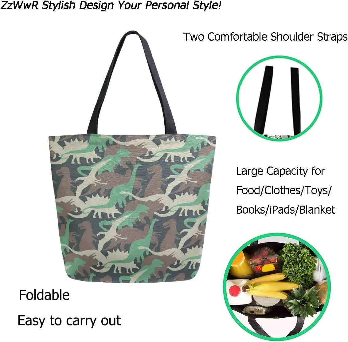 Fashion Beautiful Printed Pattern Extra Large Shoulder Tote Bag for Beach Travel Weekender Gym Grocery Shopping