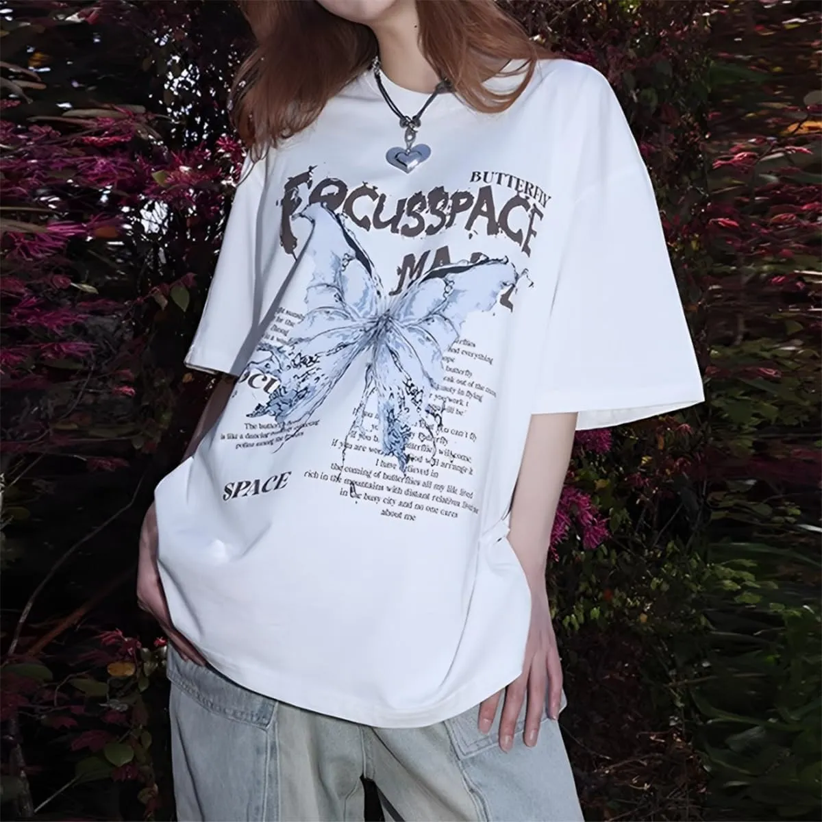 Fashion Cute Shirt Casual Vintage Y2K Aesthetic Butterfly Oversized Graphic Tees Womens T Shirts Loose Fit