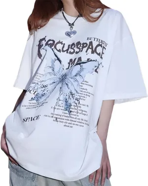 Fashion Cute Shirt Casual Vintage Y2K Aesthetic Butterfly Oversized Graphic Tees Womens T Shirts Loose Fit