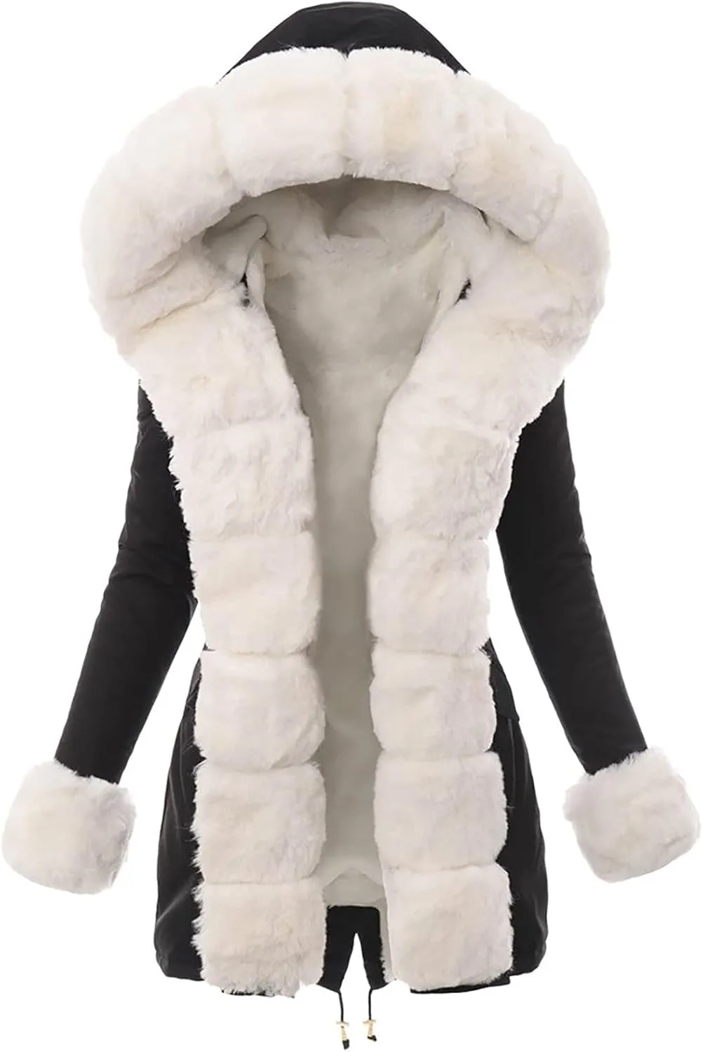 Fashion Furry Winter Coats for Women 2025 Faux Fur Neck Hooded Jacket Down Warm Coat Windbreaker Overcoat