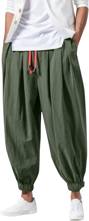 Fashion Loose Casual Wide Pants Men's Elasticated Pants Leg Color Solid Men's Pants Harem Costume Pants