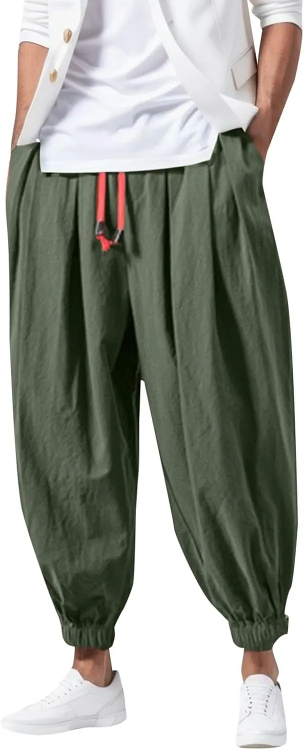 Fashion Loose Casual Wide Pants Men's Elasticated Pants Leg Color Solid Men's Pants Harem Costume Pants