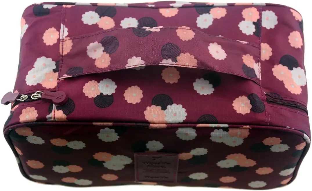 Fashion Portable Multi-Functional Travel Organizer Cosmetic Make-up Bag Luggage Storage Case Bra Underwear Pouch (Flower-Red)