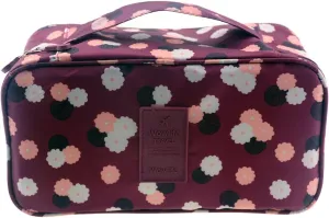 Fashion Portable Multi-Functional Travel Organizer Cosmetic Make-up Bag Luggage Storage Case Bra Underwear Pouch (Flower-Red)