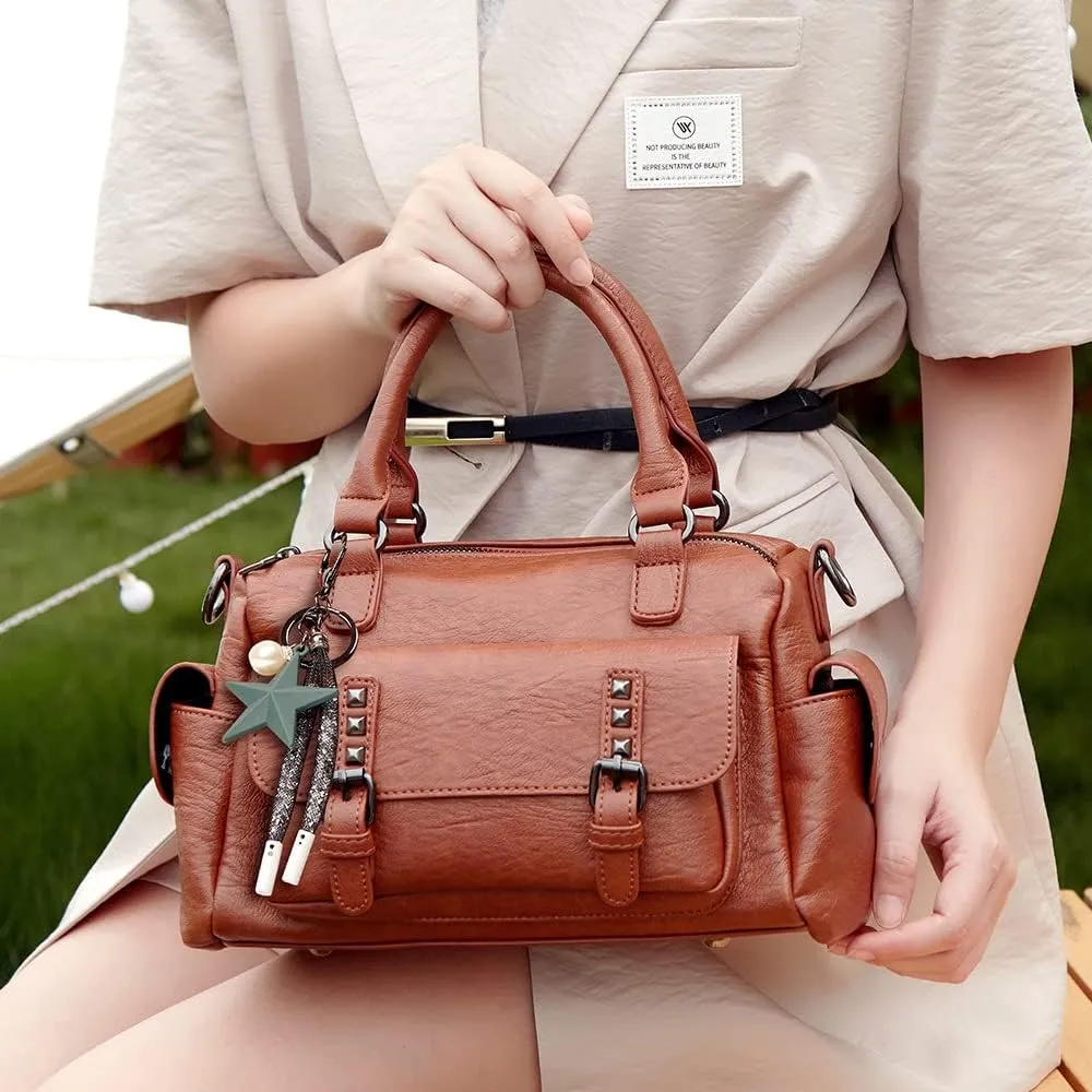 Fashion Satchel Handbags for Women - Top Handle Crossbody Bag - Casual Leather Shoulder Bag - Work Ladies Tote Purse