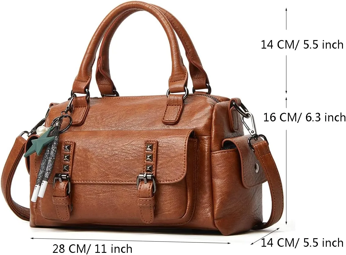 Fashion Satchel Handbags for Women - Top Handle Crossbody Bag - Casual Leather Shoulder Bag - Work Ladies Tote Purse