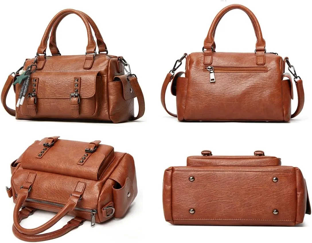 Fashion Satchel Handbags for Women - Top Handle Crossbody Bag - Casual Leather Shoulder Bag - Work Ladies Tote Purse