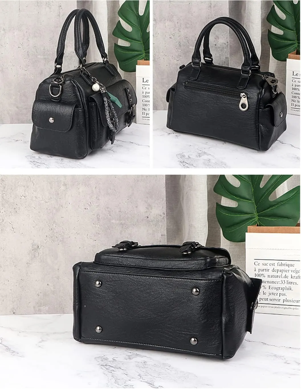 Fashion Satchel Handbags for Women - Top Handle Crossbody Bag - Casual Leather Shoulder Bag - Work Ladies Tote Purse