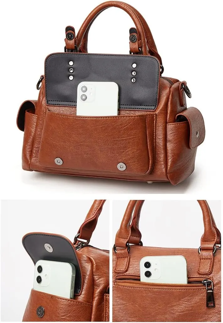 Fashion Satchel Handbags for Women - Top Handle Crossbody Bag - Casual Leather Shoulder Bag - Work Ladies Tote Purse