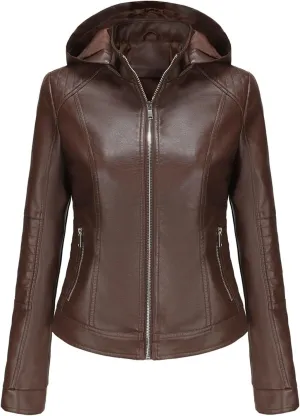 Faux Leather Jacket Women Plus Size Biker Outfits Leather Slim Fit Overcoat Jackets for Women Detachable Hood 2024