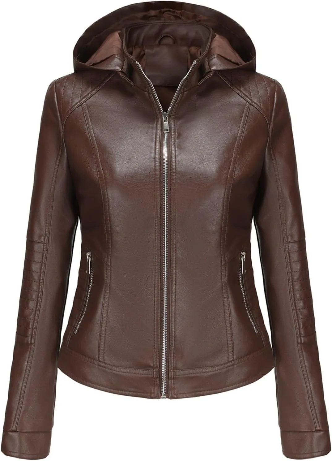 Faux Leather Jacket Women Plus Size Biker Outfits Leather Slim Fit Overcoat Jackets for Women Detachable Hood 2024