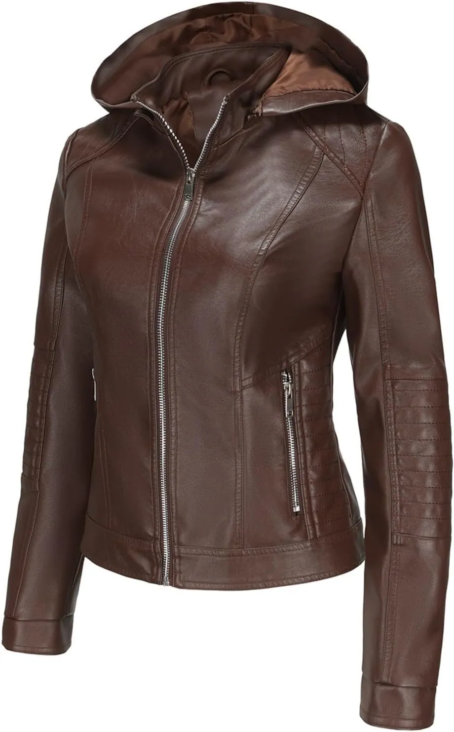 Faux Leather Jacket Women Plus Size Biker Outfits Leather Slim Fit Overcoat Jackets for Women Detachable Hood 2024
