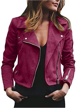 Faux Leather Jackets for Women 2023 Fall Fashion Suede Cropped Jacket Lightweight Zip Up Motorcycle Jacket Tops