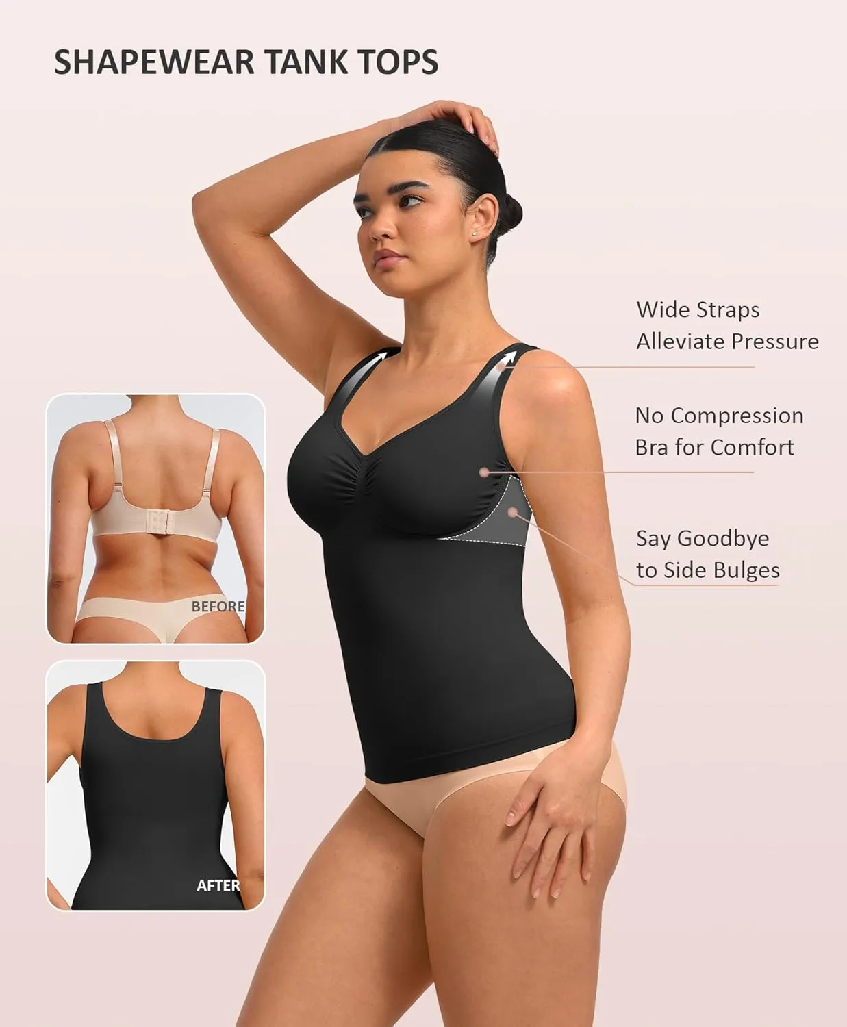 FeelinGirl Women Tank Tops Shapewear: Tummy Control Compression Tank V Neck Seamless Body Shaper Camisole Tops for Women