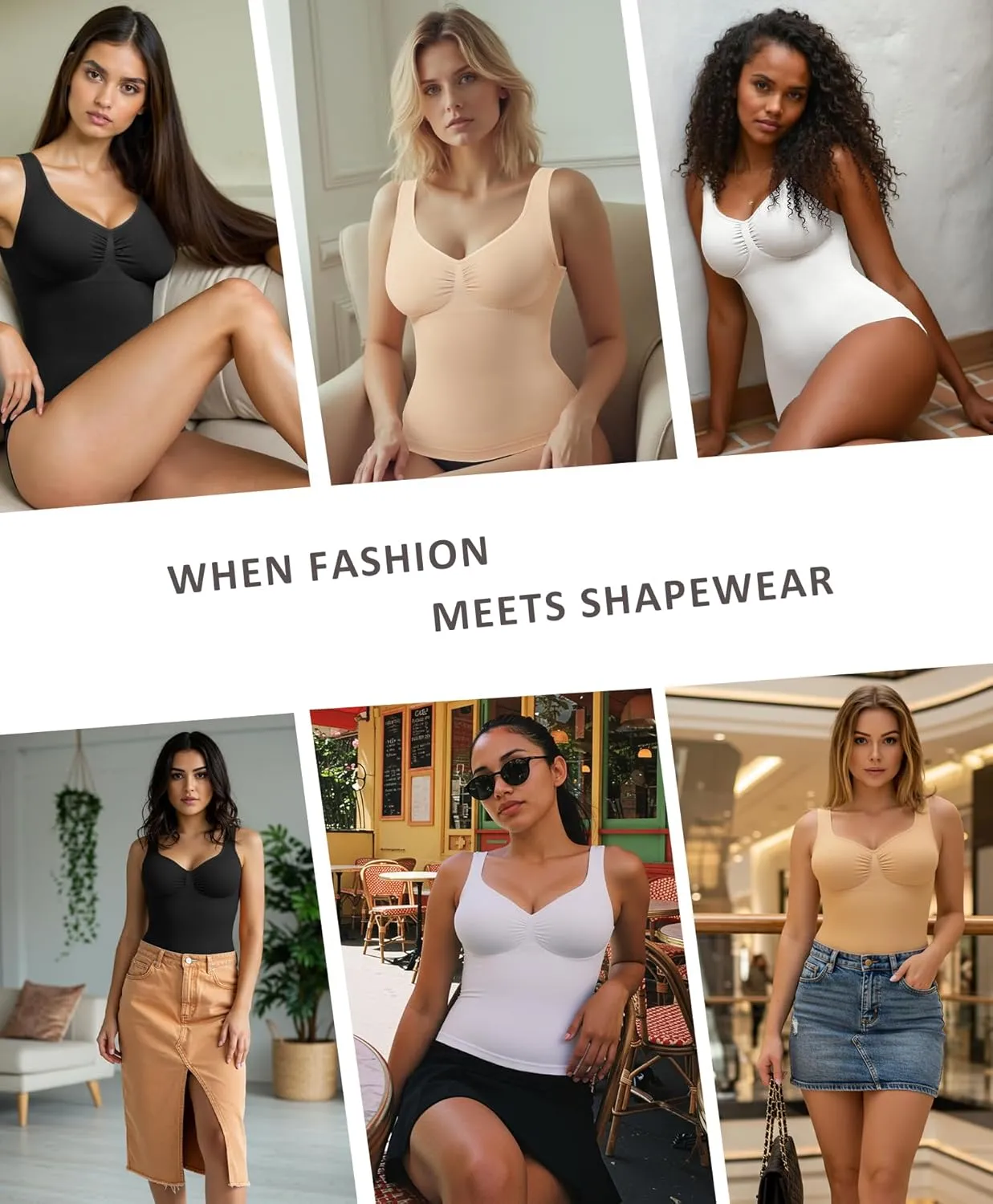 FeelinGirl Women Tank Tops Shapewear: Tummy Control Compression Tank V Neck Seamless Body Shaper Camisole Tops for Women