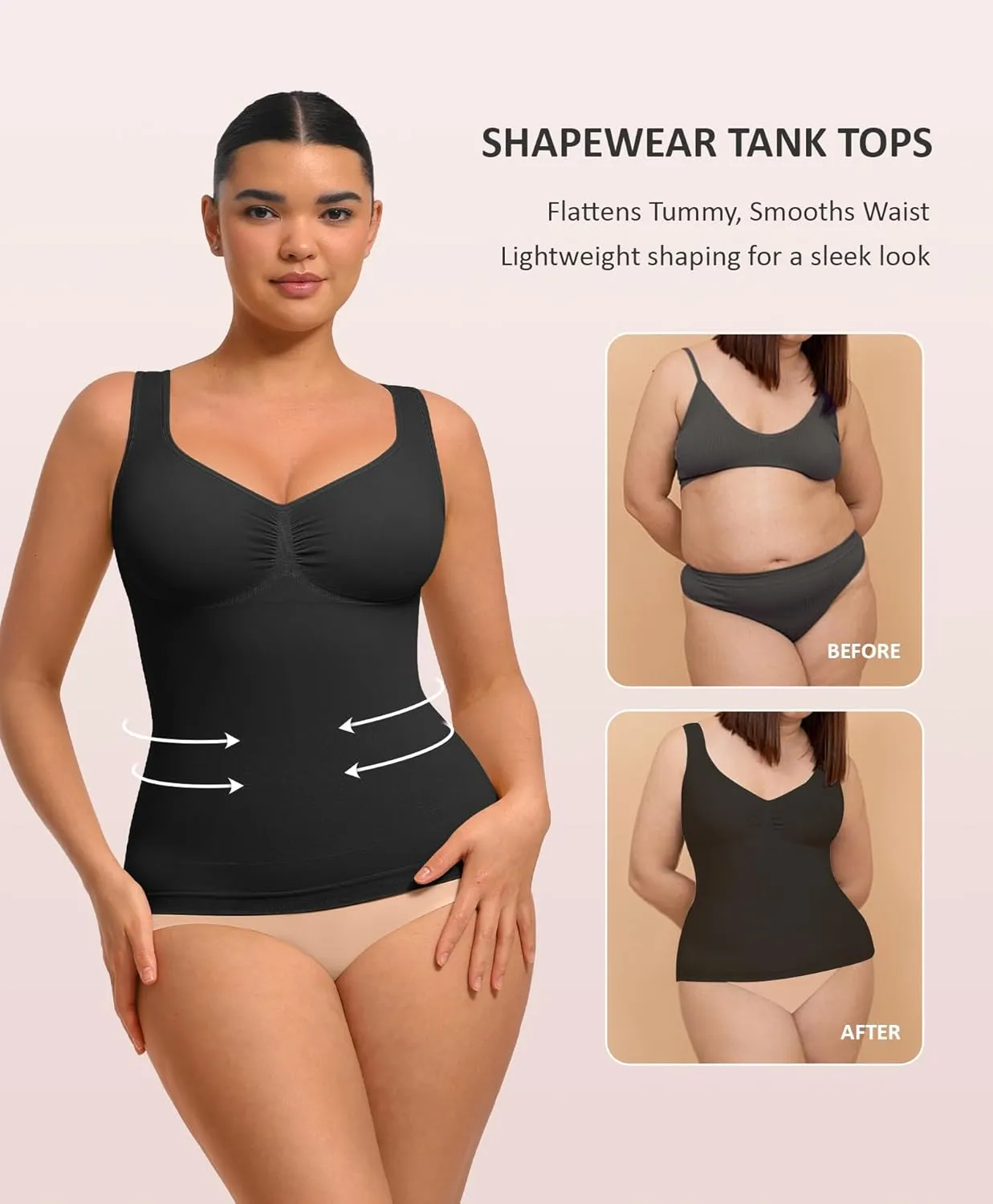 FeelinGirl Women Tank Tops Shapewear: Tummy Control Compression Tank V Neck Seamless Body Shaper Camisole Tops for Women