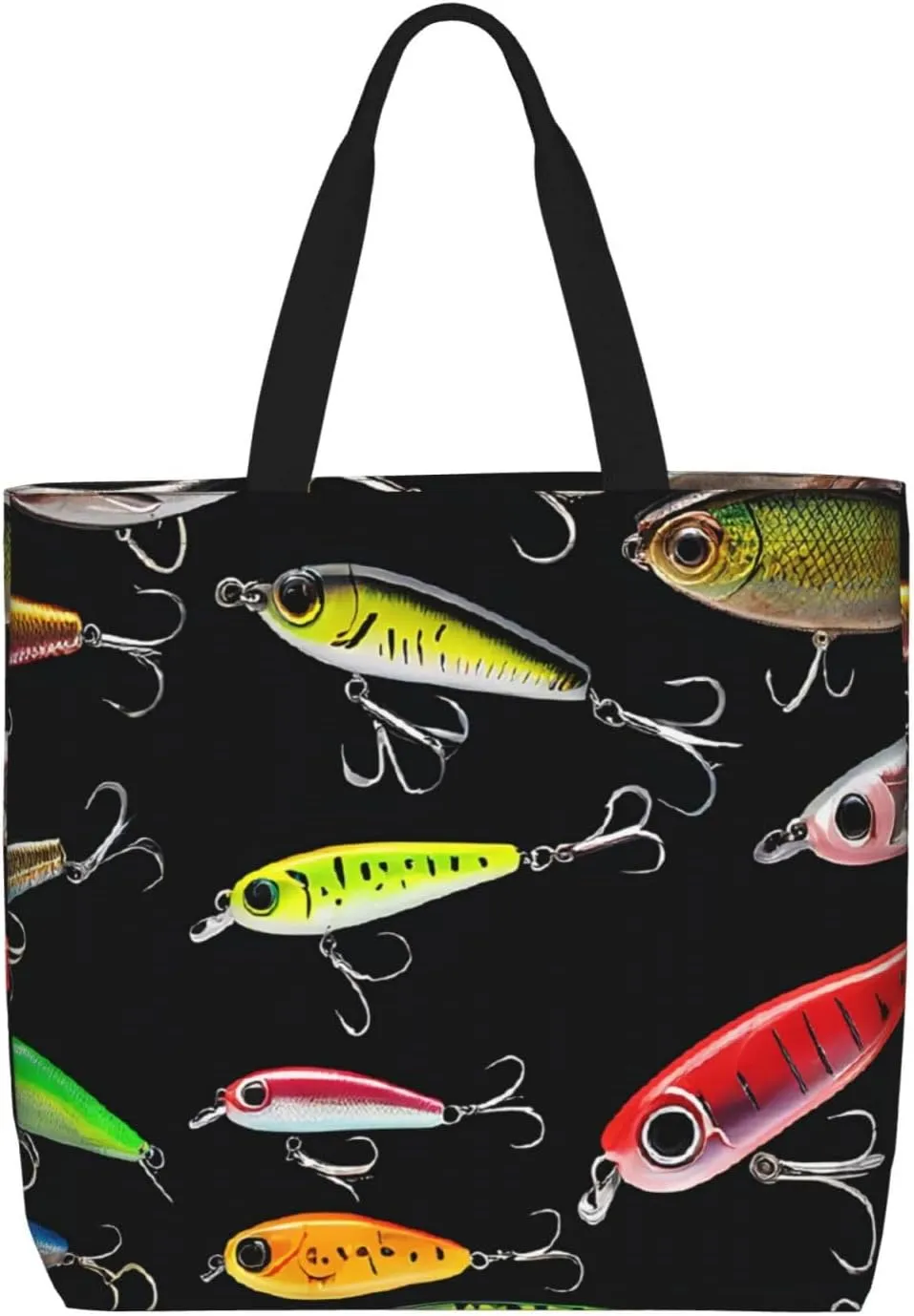 Fishing Lure Print Tote Bag Women Single Shoulder Leisure Bag Multi-Purpose Large Shopping Bag.