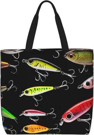 Fishing Lure Print Tote Bag Women Single Shoulder Leisure Bag Multi-Purpose Large Shopping Bag.