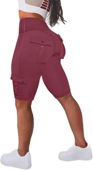 Flamingals Biker Shorts for Women High Waist Cargo Athletic Shorts Butt Lifting Workout Shorts Running Shorts