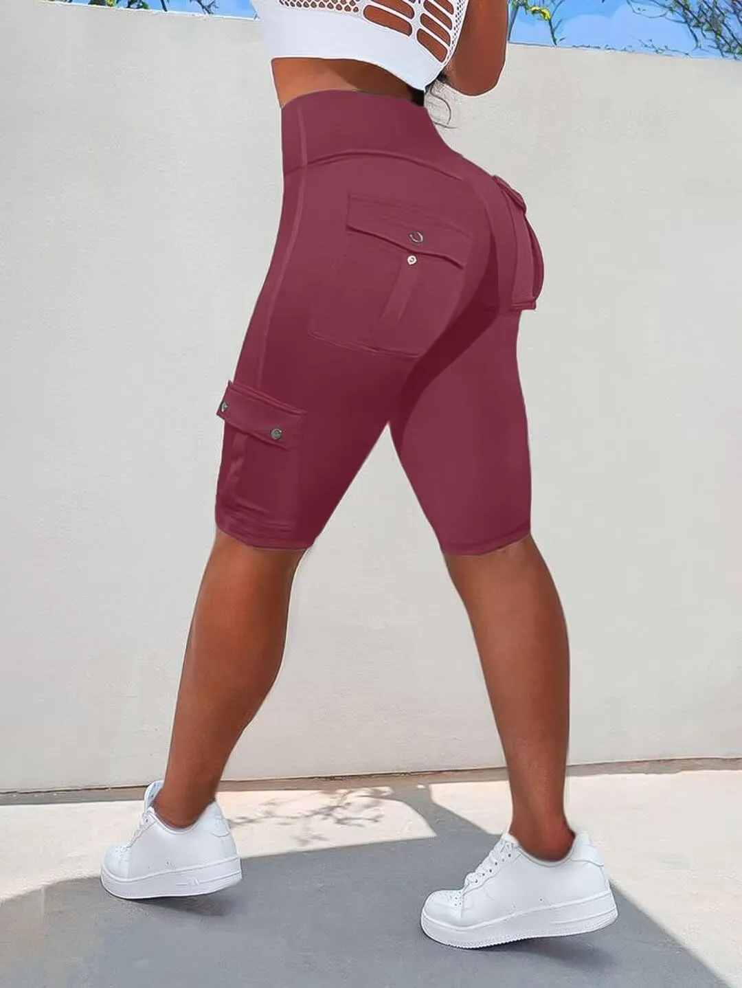 Flamingals Biker Shorts for Women High Waist Cargo Athletic Shorts Butt Lifting Workout Shorts Running Shorts