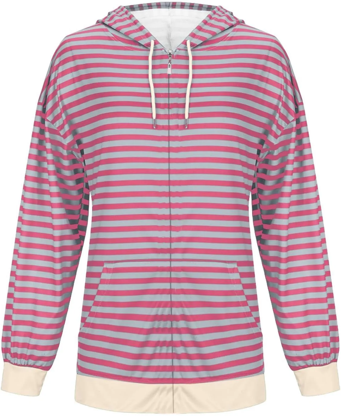 Fleece Jacket Women Color Block Striped Winter Coats Long Sleeve Zip up Jackets Casual Hooded Coat Pockets Outdoor