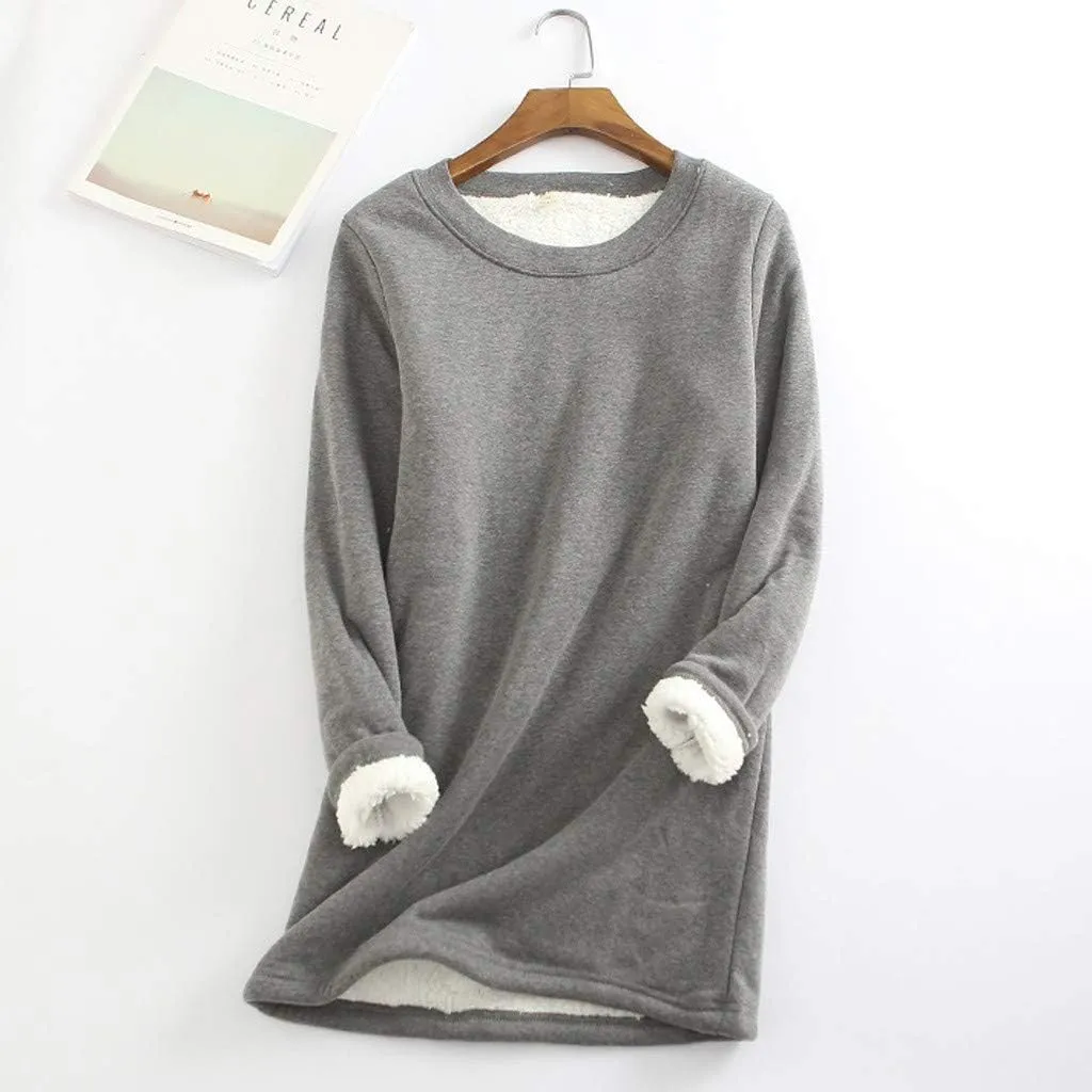 Fleece Lined Sweatshirt Women Winter Warm Sherpa Pullover Casual Crewneck Cute Fleece Pullover Long Sleeve Thermal Top