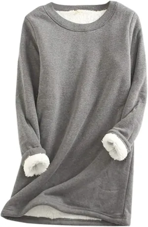 Fleece Lined Sweatshirt Women Winter Warm Sherpa Pullover Casual Crewneck Cute Fleece Pullover Long Sleeve Thermal Top