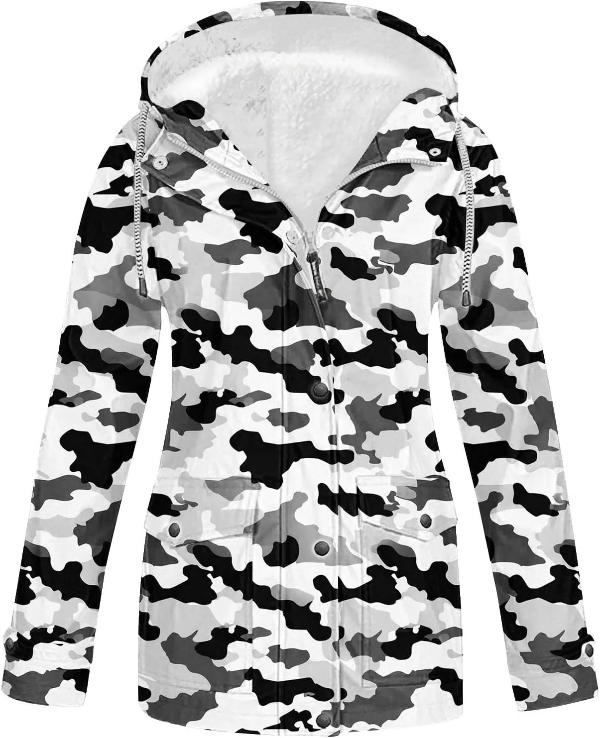 Fleece Linen Raincoats for Women Floral Waterproof Rain Jackets Warm Outdoor Windbreaker Fuzzy Rain Cotas for Winter
