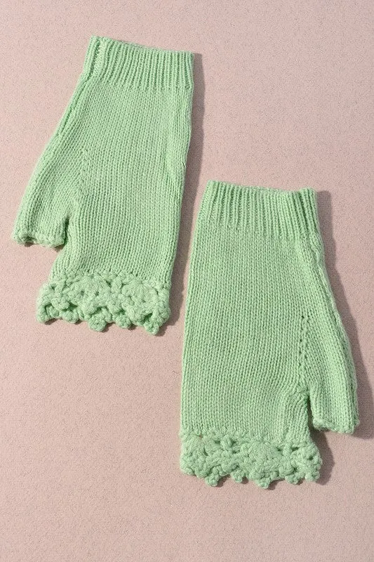 Floral Embroidered Fingerless Gloves (Green)