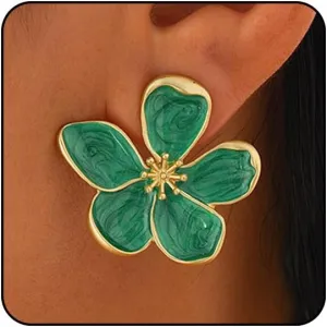 Flower Earrings for Women Large Statement Earrings for Women Gold Big Floral Earring Unique White Green Blue Pink Flower Stud Earring Fancy Trendy Jewelry