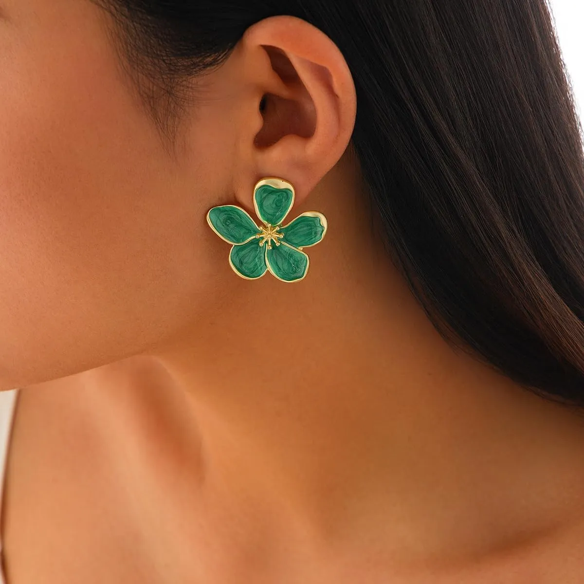 Flower Earrings for Women Large Statement Earrings for Women Gold Big Floral Earring Unique White Green Blue Pink Flower Stud Earring Fancy Trendy Jewelry