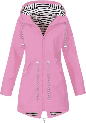 FONMA Rain Coats for Women Plus Size Waterproof Hoodie Jacket Windproof Windbreaker Lightweight Raincoat Drawstring Pockets