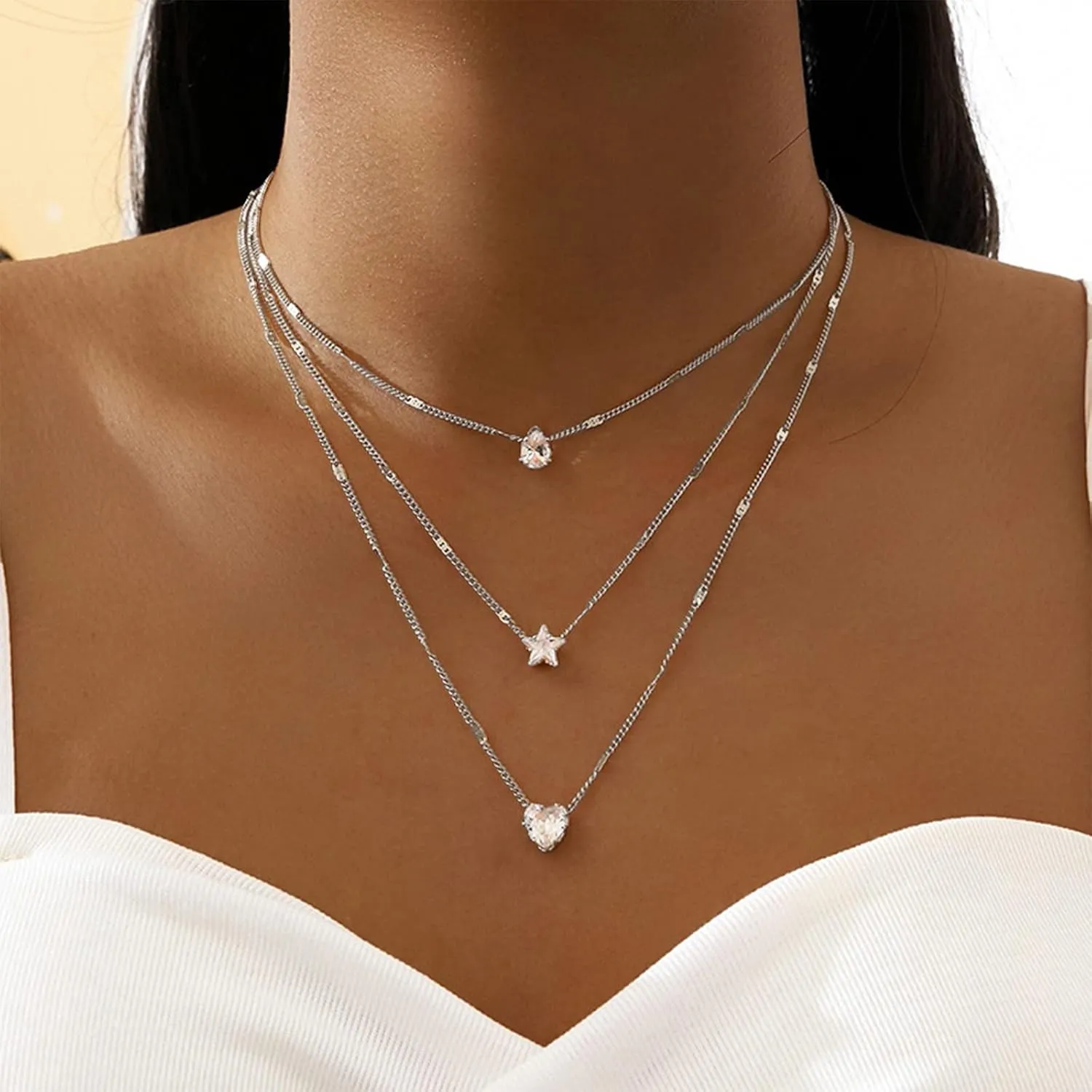 Frodete Layered Necklaces for Women Star Rhinestone Pendant Layered Choker Necklaces Multi Dainty Boho Necklaces for Women Layered Summer Beach Layered Necklaces for Women Trendy