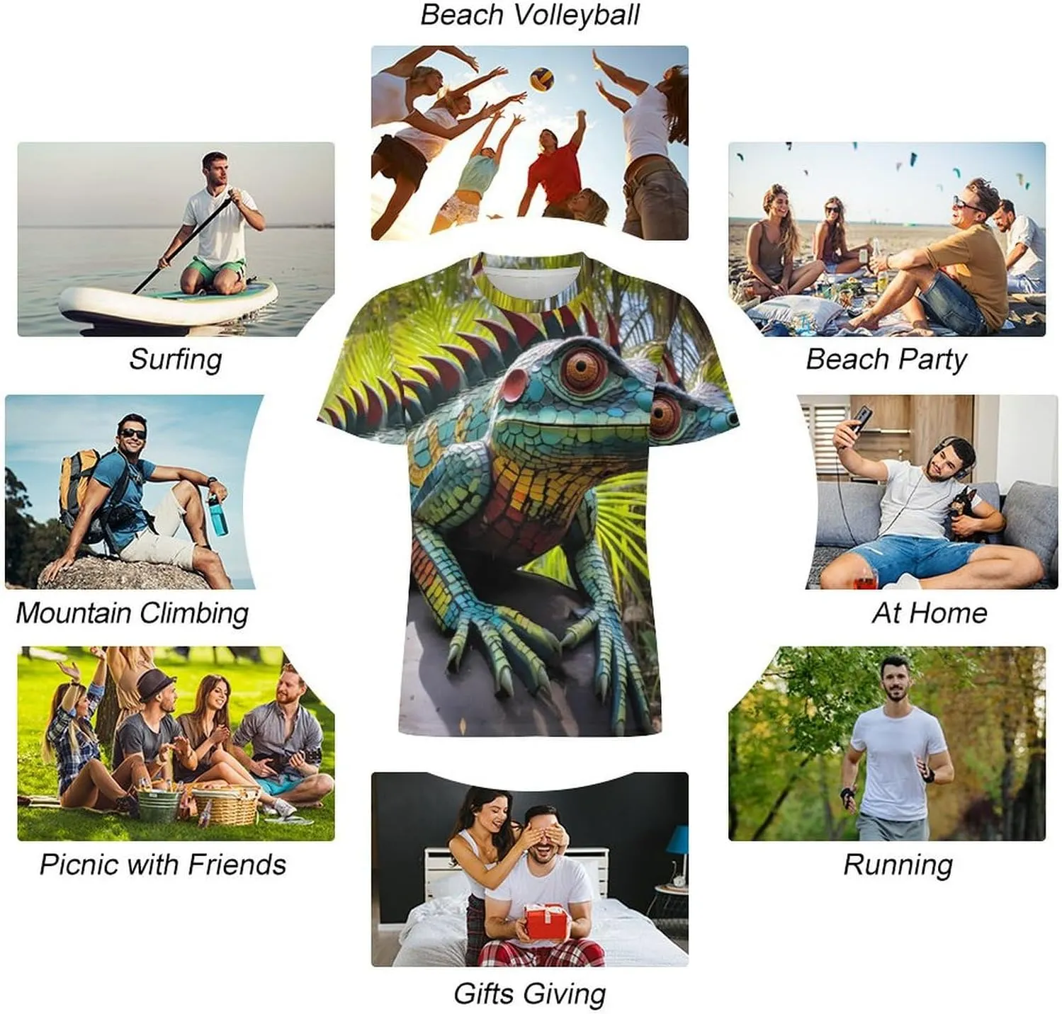 Funny Animal Lizard Men's T-Shirts Short Sleeve Tee Hawaiian Shirt Athletic Workout Tops Undershirts