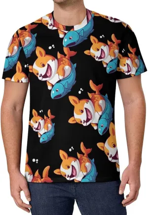 Funny Corgi Mermaid Men's T-Shirts Short Sleeve Tee Hawaiian Shirt Athletic Workout Tops Undershirts